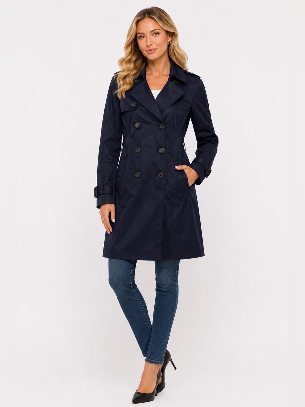 Club Monaco XS Dark Blue Double-Breasted Trench Coat Womens